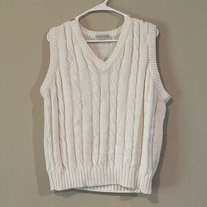 Vtg Lord Jeff Cable Knit V-Neck Sweater Vest - 100% cotton